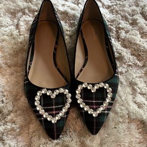 Ann Taylor Heart stone Flats in Plaid . Plaid is green, pink, black and white!